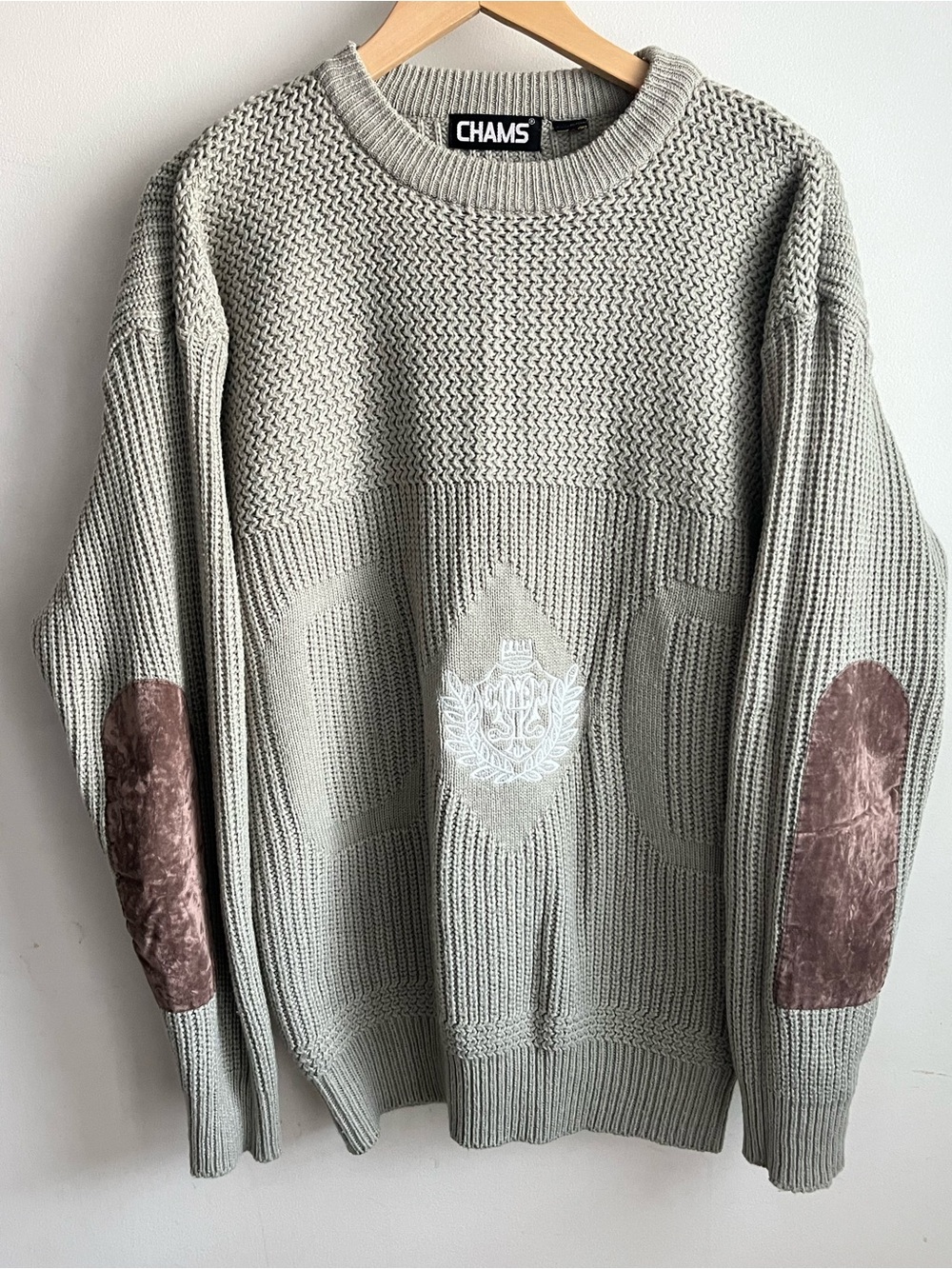 Vintage CHAMS Mixed-Knit Elbow Patch Sweater